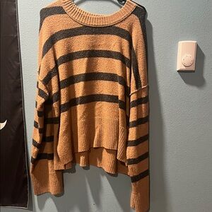 Studio Barse Tan and Gray Striped Sweater
